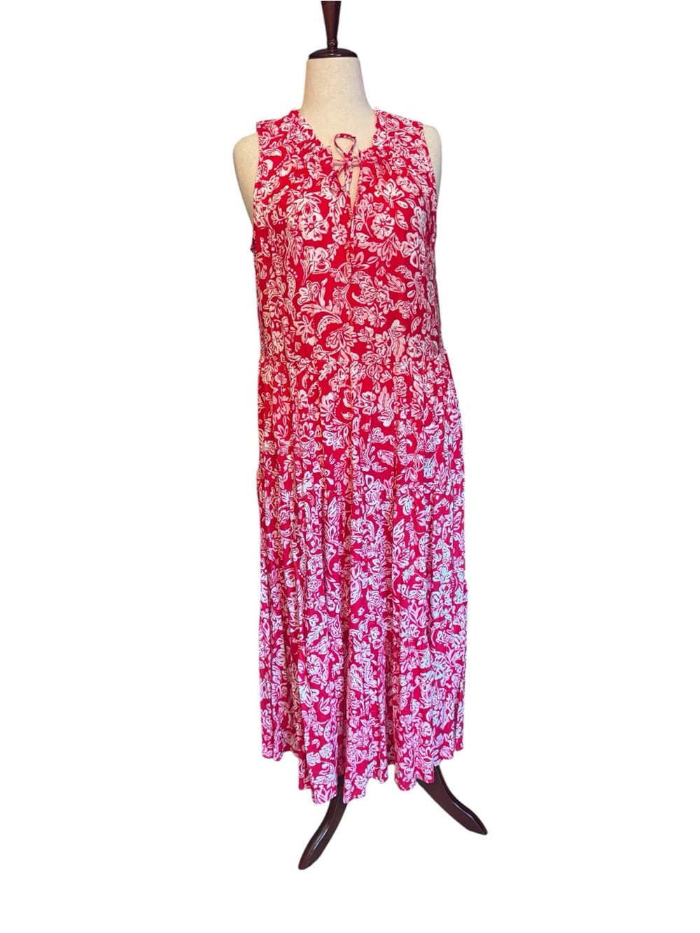 croft & barrow Red and White Floral Tie-Front Maxi Dress Sz L, NWT
